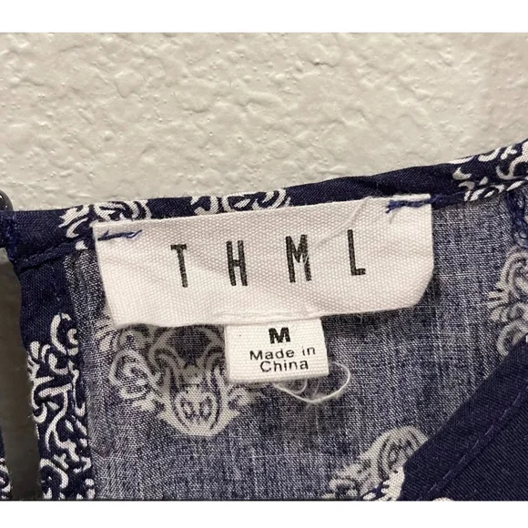 THML Halter Navy Blue Embroidered Top - Picture 2 of 4